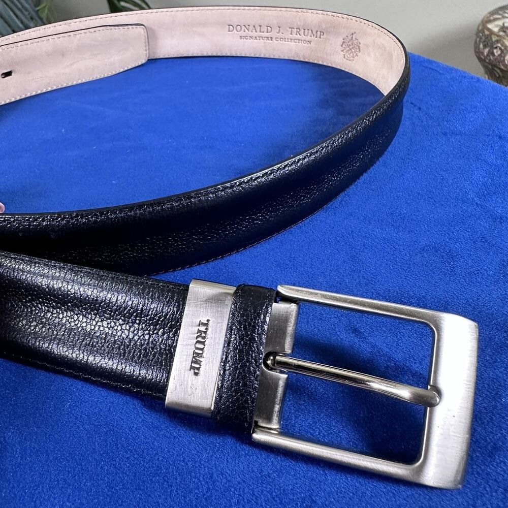 Donald Trump Belt Men 40 Leather silver Buckle Suede interior excellent